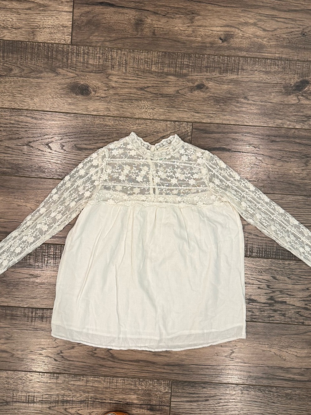 Naf Naf Lace Sheer Ivory Blouse Women Medium Cottagecore Romantic Boho French